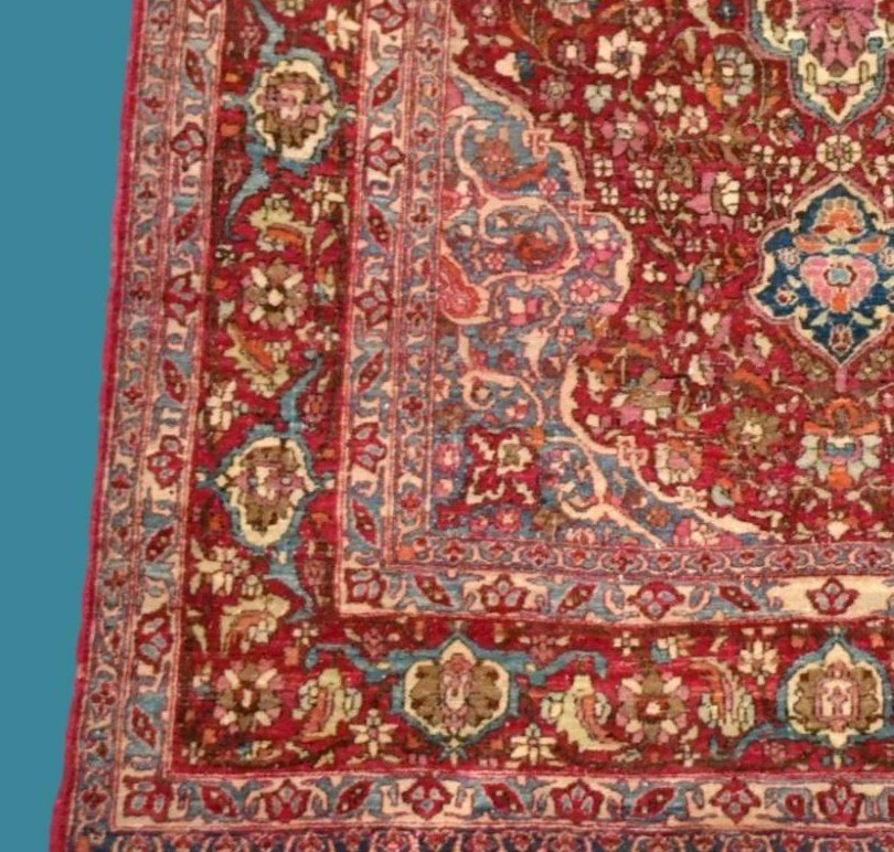 Exceptionnel, fin & ancien Ispahan, 130 cm x 210 cm, laine & soie nouées main, fin du XIXème S-photo-2