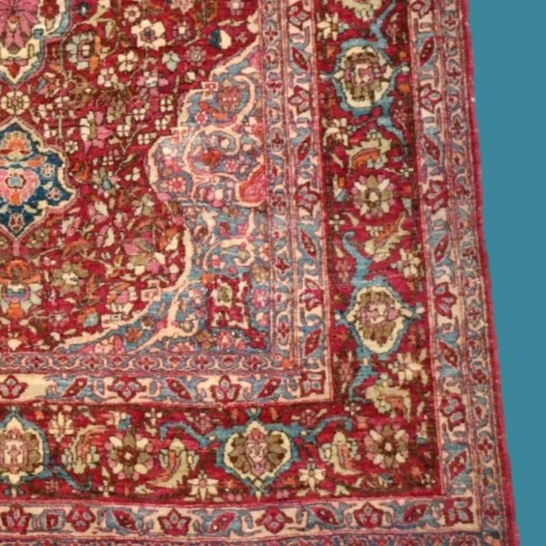 Exceptionnel, fin & ancien Ispahan, 130 cm x 210 cm, laine & soie nouées main, fin du XIXème S-photo-3