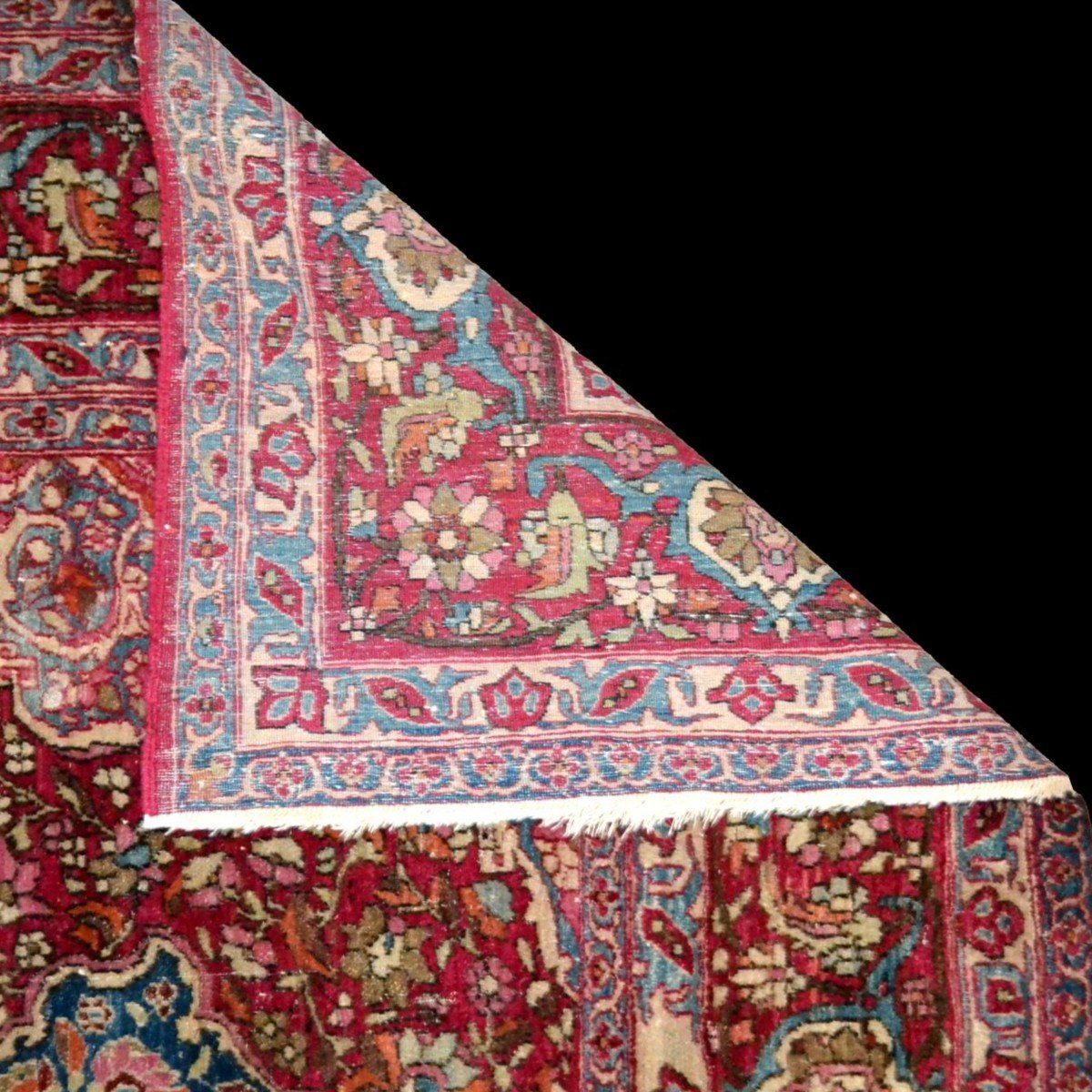 Exceptionnel, fin & ancien Ispahan, 130 cm x 210 cm, laine & soie nouées main, fin du XIXème S-photo-7