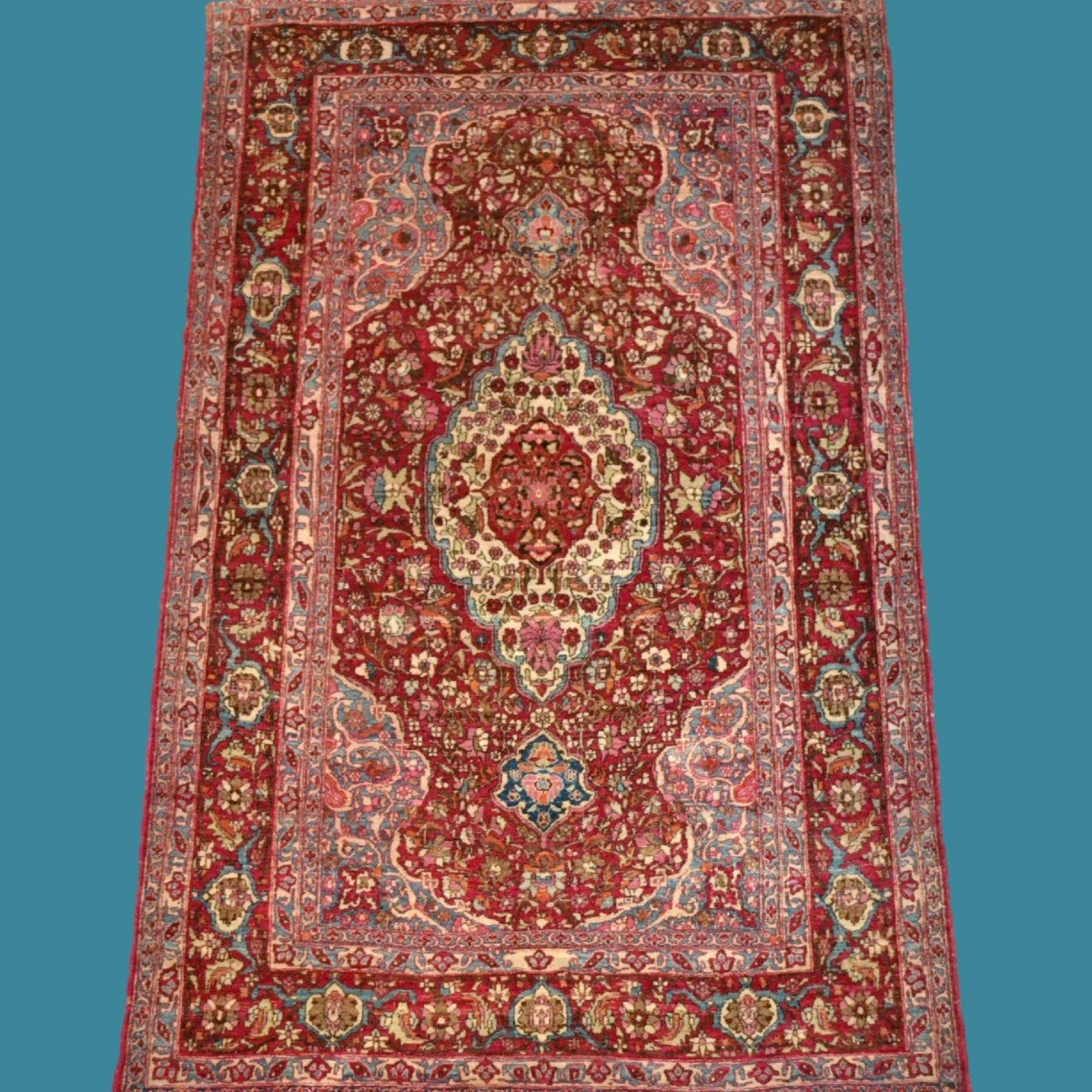 Exceptionnel, fin & ancien Ispahan, 130 cm x 210 cm, laine & soie nouées main, fin du XIXème S-photo-8