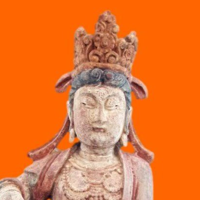 Chine, importante, Ht 64,5 cm,  Bodhisattva Guan Yin en bois sculpté polychrome XVIII-XIXème -photo-2