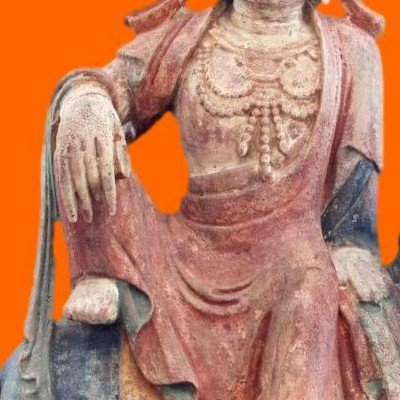 Chine, importante, Ht 64,5 cm,  Bodhisattva Guan Yin en bois sculpté polychrome XVIII-XIXème -photo-3