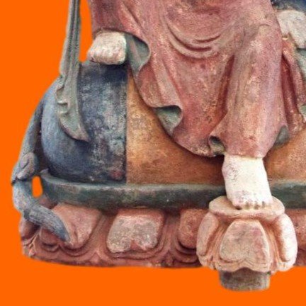 Chine, importante, Ht 64,5 cm,  Bodhisattva Guan Yin en bois sculpté polychrome XVIII-XIXème -photo-1