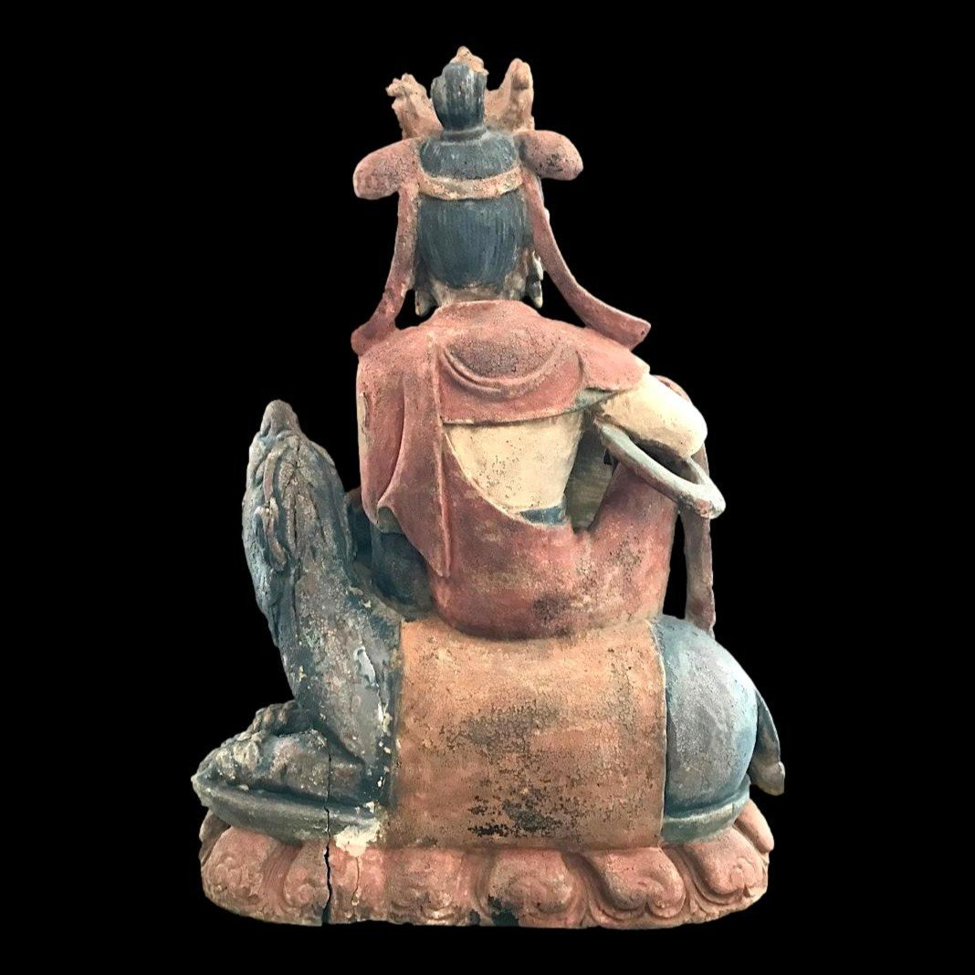 Chine, importante, Ht 64,5 cm,  Bodhisattva Guan Yin en bois sculpté polychrome XVIII-XIXème -photo-3