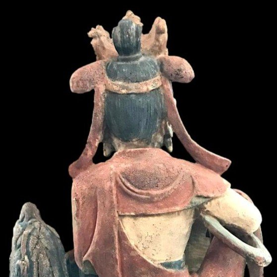 Chine, importante, Ht 64,5 cm,  Bodhisattva Guan Yin en bois sculpté polychrome XVIII-XIXème -photo-4