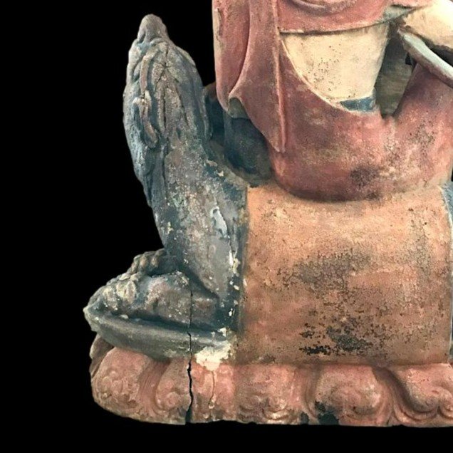 Chine, importante, Ht 64,5 cm,  Bodhisattva Guan Yin en bois sculpté polychrome XVIII-XIXème -photo-5