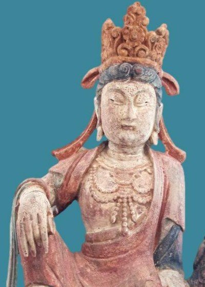 Chine, importante, Ht 64,5 cm,  Bodhisattva Guan Yin en bois sculpté polychrome XVIII-XIXème -photo-8