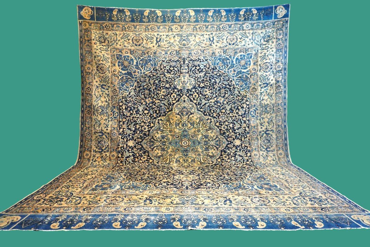 Exceptionnel Kirman Laver, 272 x 355 cm, époque Kadjar, Perse, Iran, laine nouée main au XIXème-photo-8