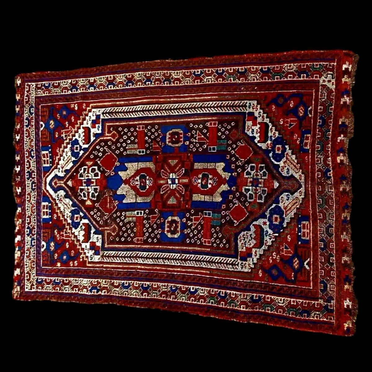Kazak ancien, 109 x 156, laine/laine nouées main, motif croix étoilée, Caucase, XIXème siècle-photo-3