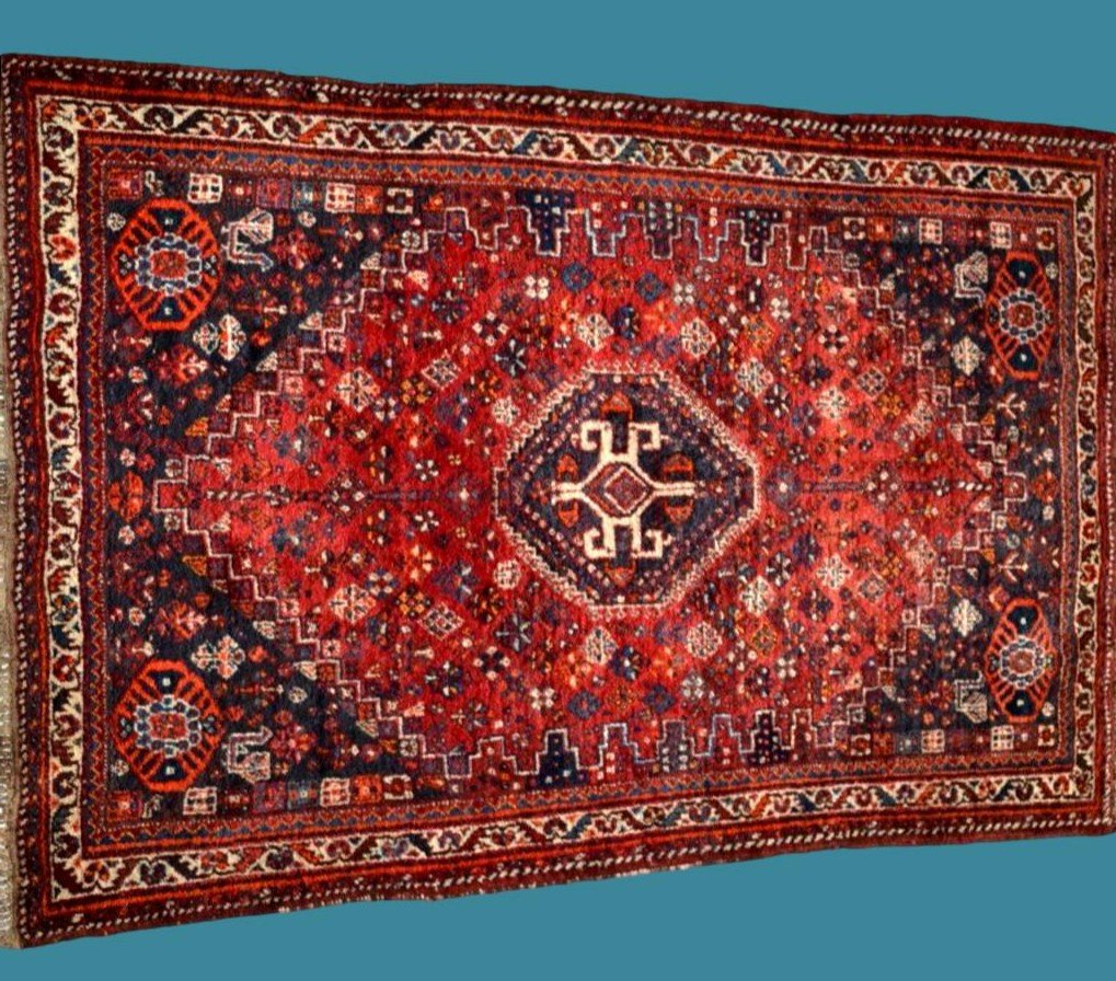 Gashghaï, 143 Cm X 222 Cm, Wool On Wool Hand-knotted In Iran Around 1960, In Superb Condition-photo-3