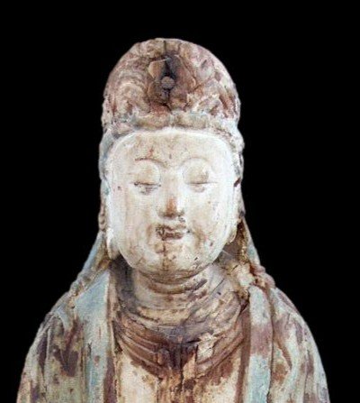 Large Old Buddha, Temple, In Polychrome Wood, China Late 18th Century - Early 20th Century-photo-1