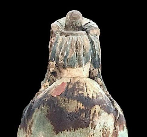 Grand Bouddha ancien, de temple, en bois polychrome, Chine fin du XVIIIème - début du XXème S-photo-6