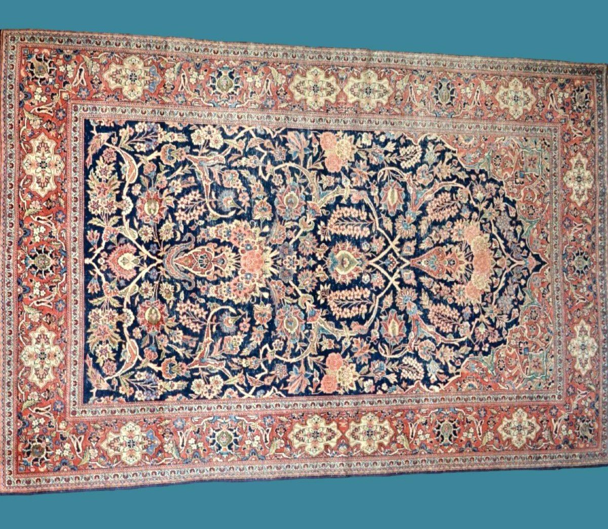 Kashan, Persan, 133 cm x 204 cm, vers 1950-60, laine kork & soie , Iran, superbe état-photo-2