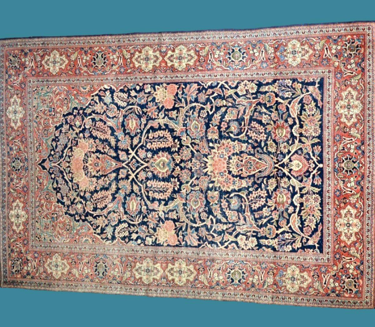 Kashan, Persan, 133 cm x 204 cm, vers 1950-60, laine kork & soie , Iran, superbe état-photo-3