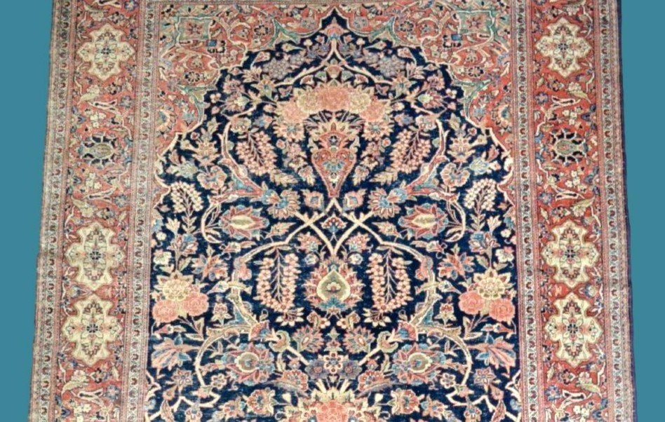 Kashan, Persan, 133 cm x 204 cm, vers 1950-60, laine kork & soie , Iran, superbe état-photo-2