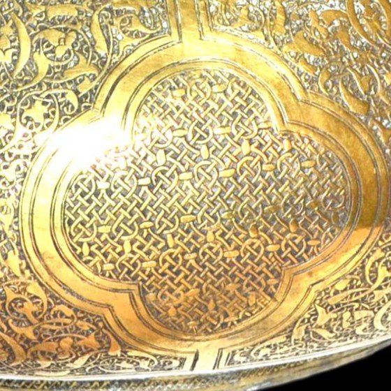 Extraordinary Basin, Brass Diameter 53 Cm, Maghreb Masterpiece, Chiseled, 19th Century-photo-4