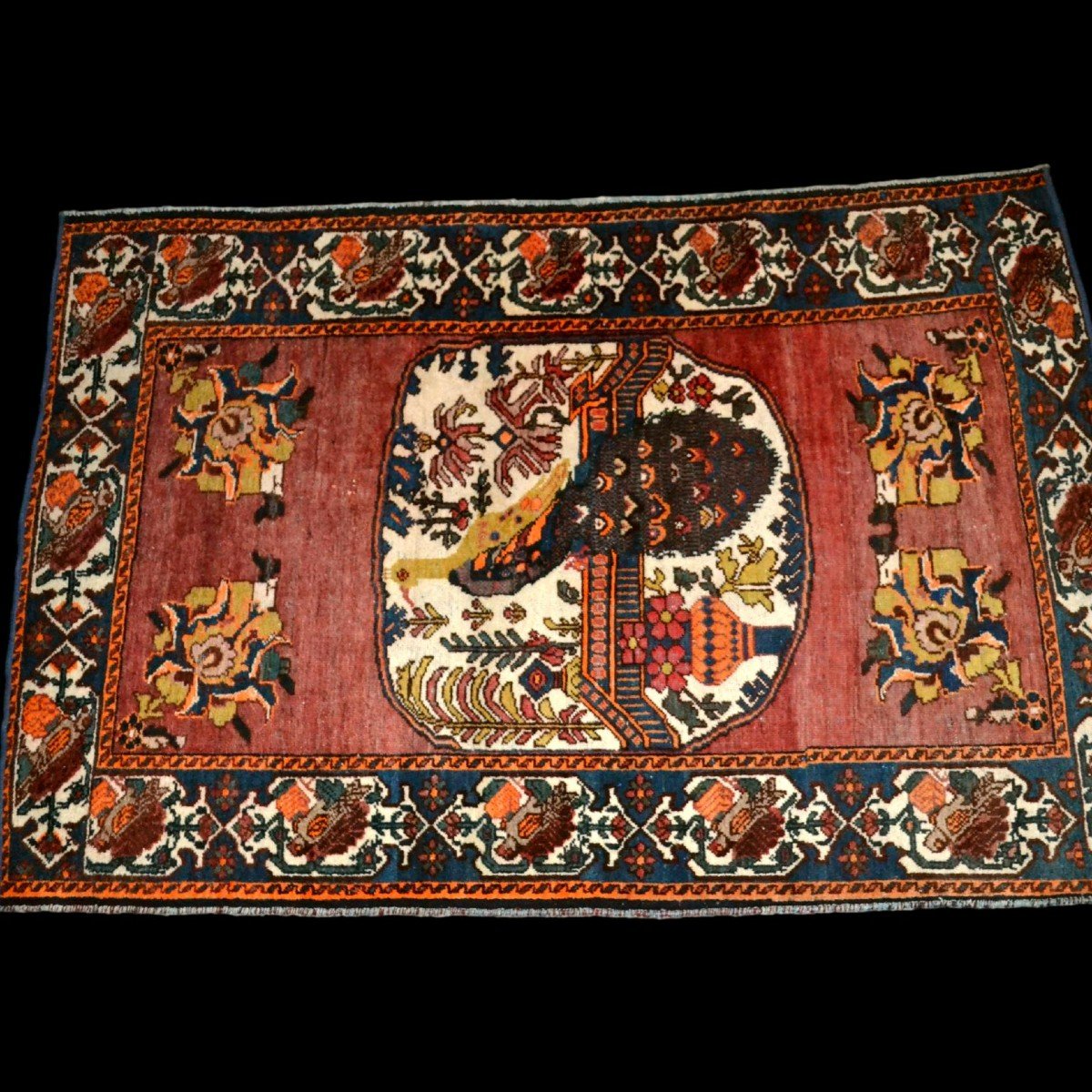 Afshar ancien au paon, 132 x 198 cm, laine nouée main en Iran, première partie du XXème siècle-photo-2