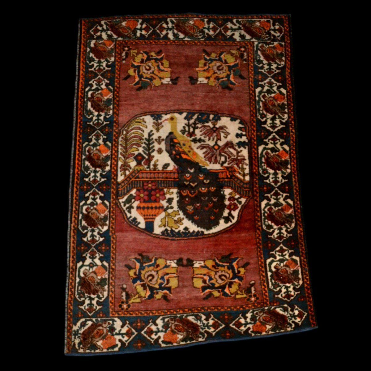 Afshar ancien au paon, 132 x 198 cm, laine nouée main en Iran, première partie du XXème siècle-photo-7