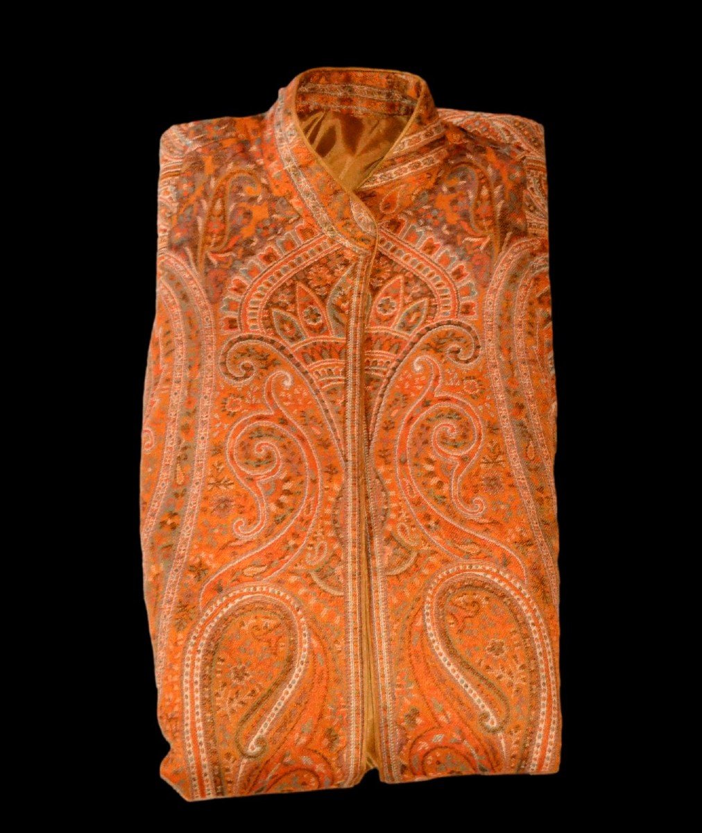 Kaftan du Cachemire, laine tissée, doublé, taille femme FR 40, superbe et impeccable, fin XXème-photo-4