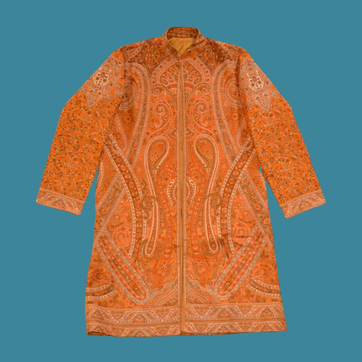 Kaftan du Cachemire, laine tissée, doublé, taille femme FR 40, superbe et impeccable, fin XXème-photo-8