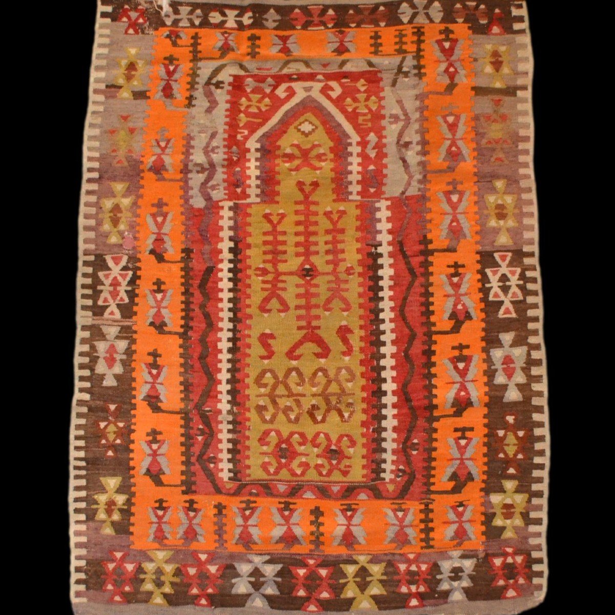 Obruk, Prayer Kilim, 96 X 136 Cm, Wool Woven In Anatolia, First Part Of The 20th Century