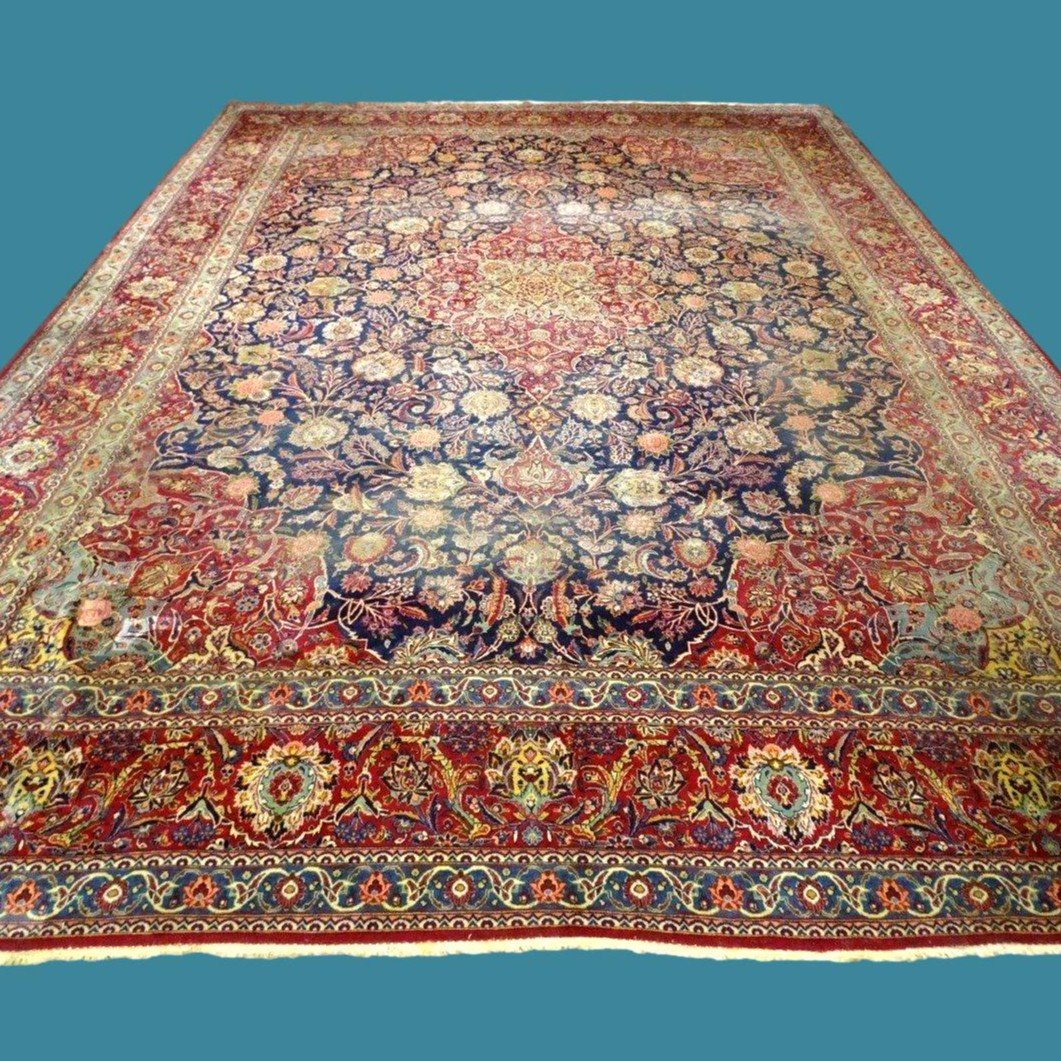 Important Kashan ancien, 330  cm x 460 cm, laine kork nouée main en Iran  avant 1950, bon état-photo-2