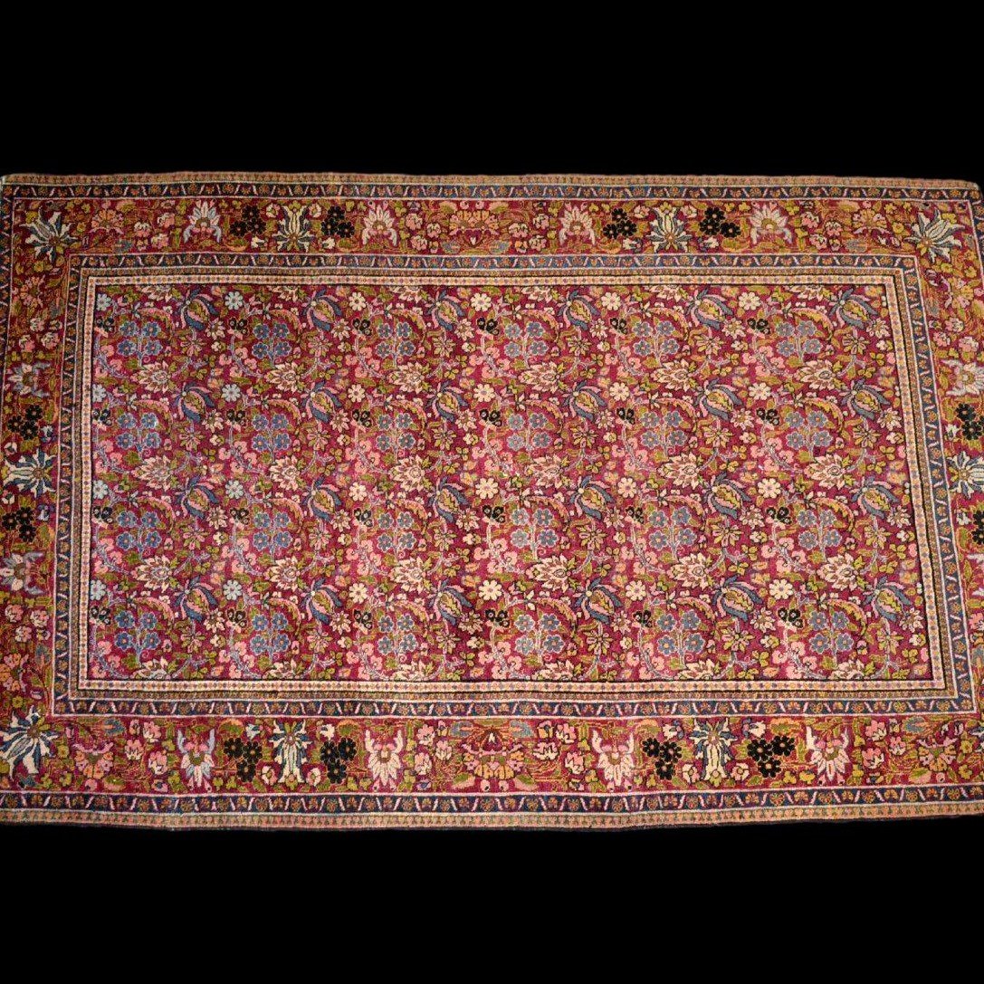 Old Floral Kirman, 139 X 216 Cm, Hand-knotted Wool In Persia, Iran, Late 19th And Early 20th Centuries-photo-3