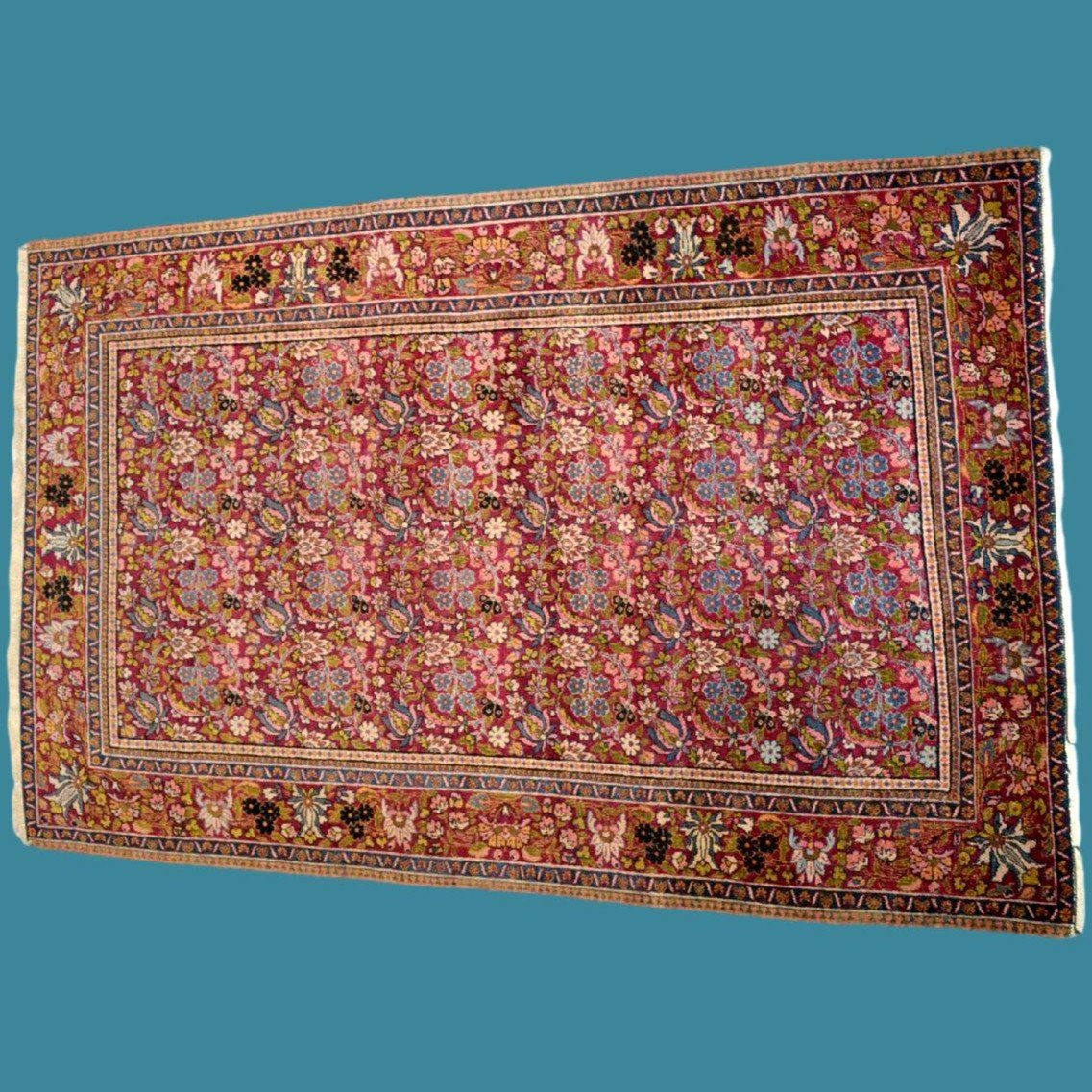 Old Floral Kirman, 139 X 216 Cm, Hand-knotted Wool In Persia, Iran, Late 19th And Early 20th Centuries-photo-4