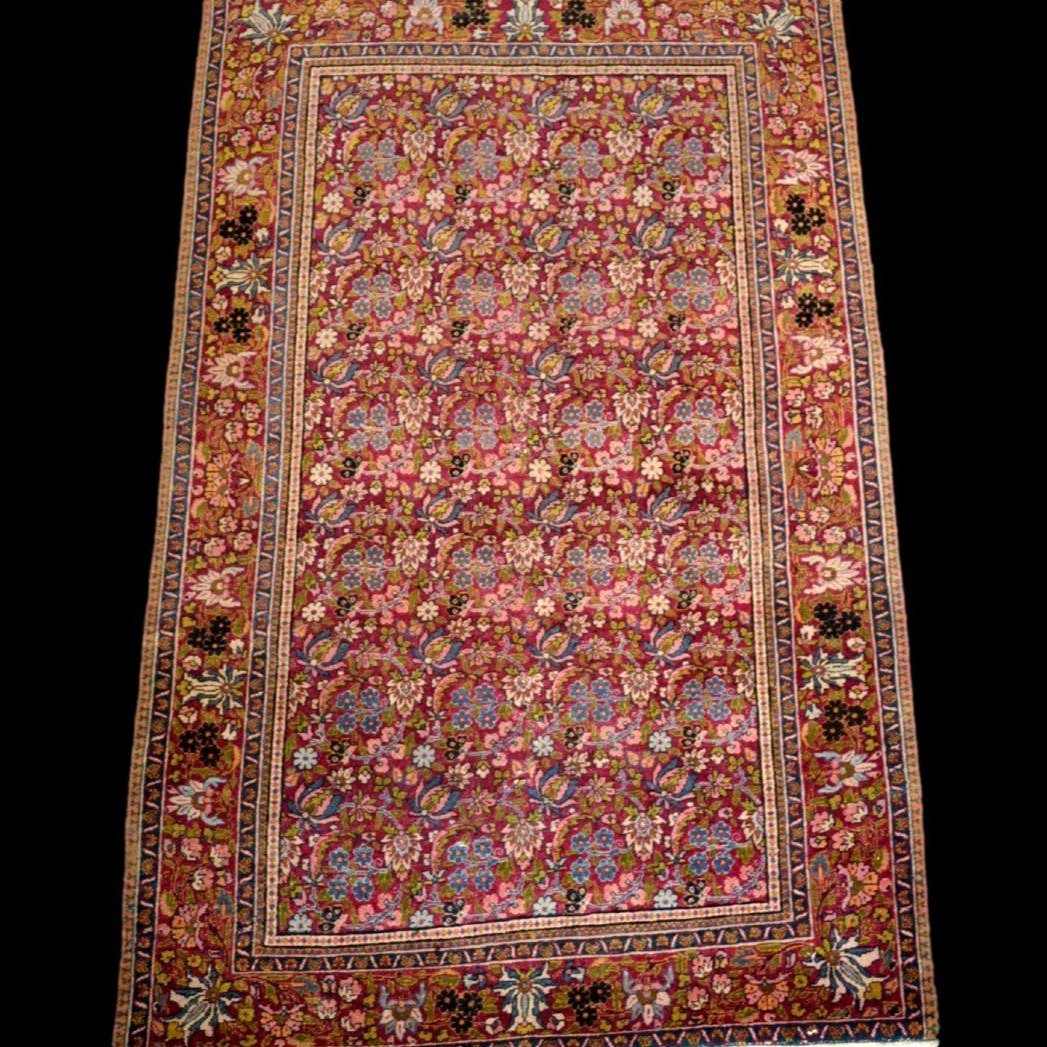 Old Floral Kirman, 139 X 216 Cm, Hand-knotted Wool In Persia, Iran, Late 19th And Early 20th Centuries-photo-8