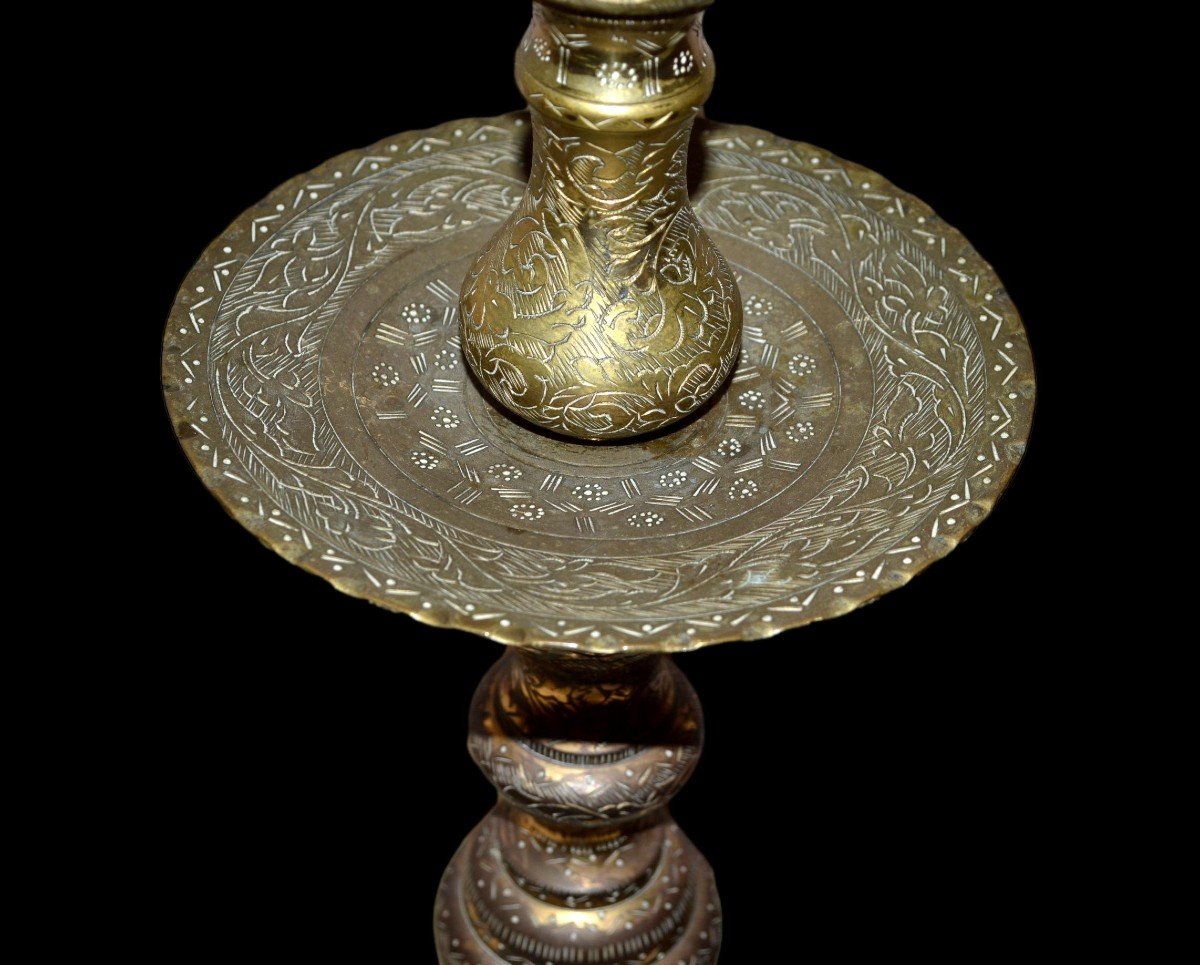 Large Ottoman Candlestick, Ht 48cm, Turkey, Chiseled Gilded Bronze Around 1900, Very Good Condition-photo-2