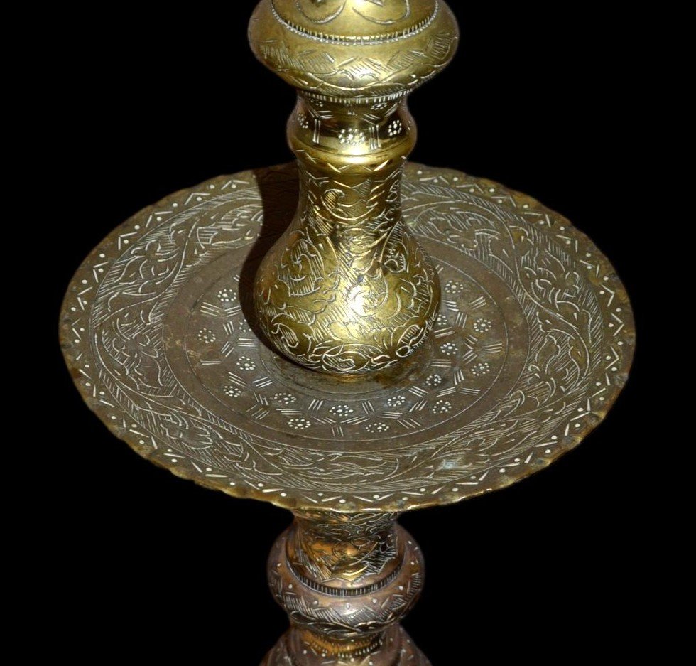 Large Ottoman Candlestick, Ht 48cm, Turkey, Chiseled Gilded Bronze Around 1900, Very Good Condition-photo-1