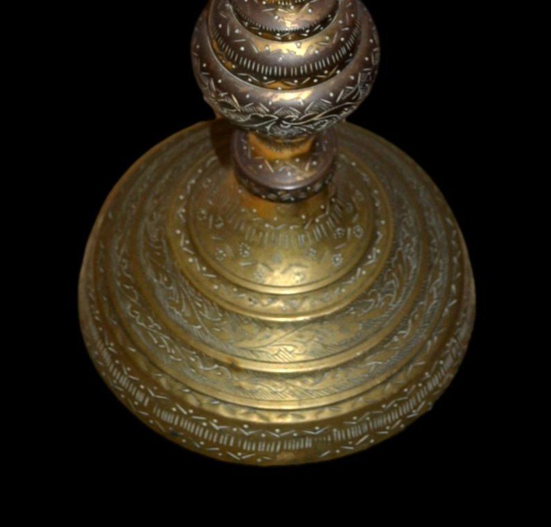 Large Ottoman Candlestick, Ht 48cm, Turkey, Chiseled Gilded Bronze Around 1900, Very Good Condition-photo-2