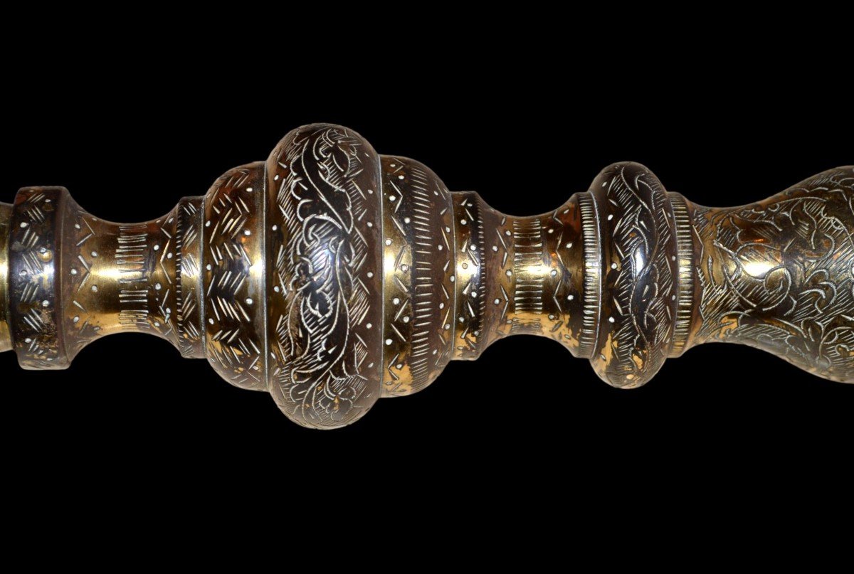 Large Ottoman Candlestick, Ht 48cm, Turkey, Chiseled Gilded Bronze Around 1900, Very Good Condition-photo-3