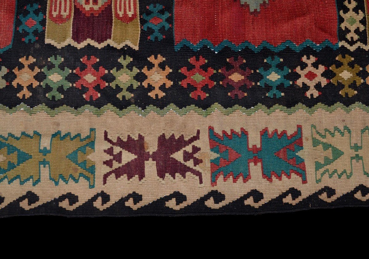Kilim ancien, 196 cm x 292 cm, laine tissée main vers 1900 en Anatolie, Turquie, très bel état-photo-4