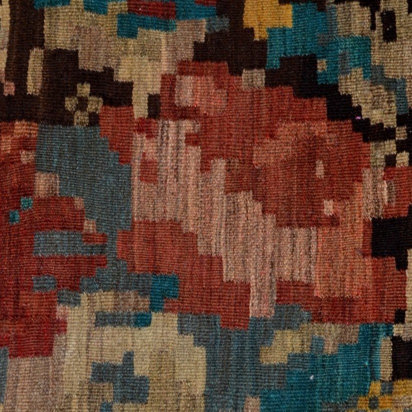 Lourd kilim, 165 cm x 434 cm, laine tissée main au Karabagh vers 1950, dessin typique, parfait -photo-1