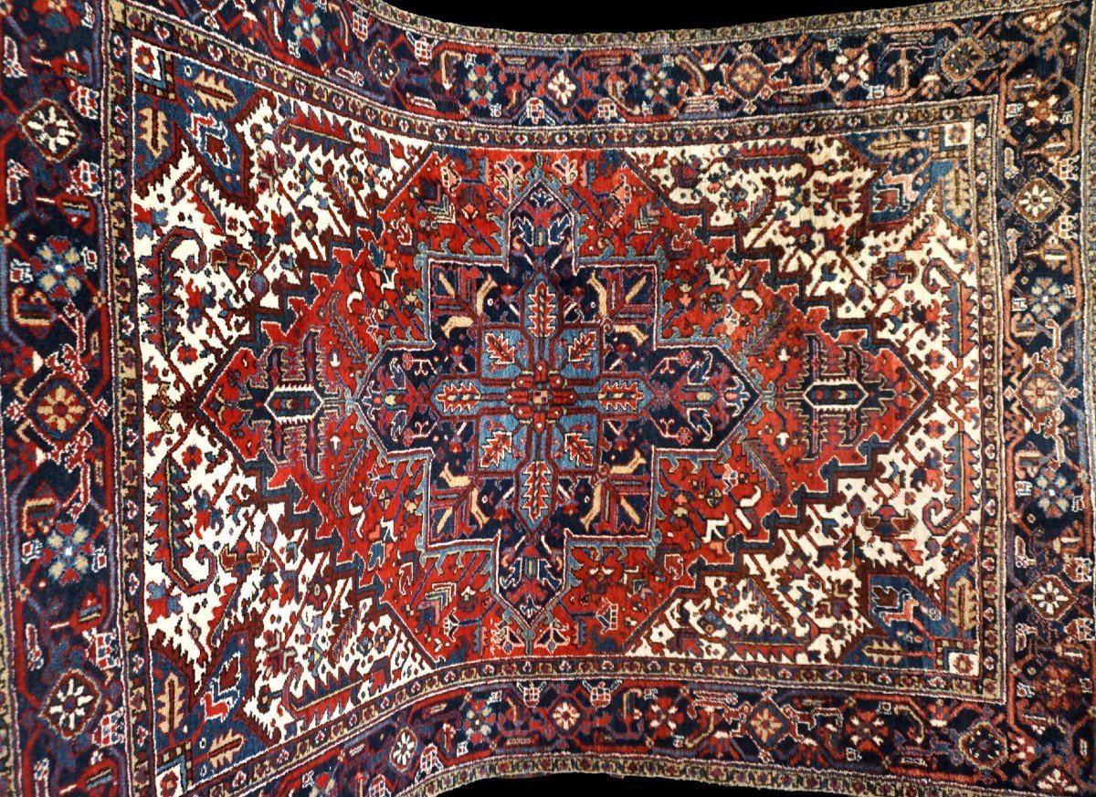 Tapis Hériz, persan, 203 cm x 280 cm, laine nouée main en Iran vers 1980, en très bon état-photo-2