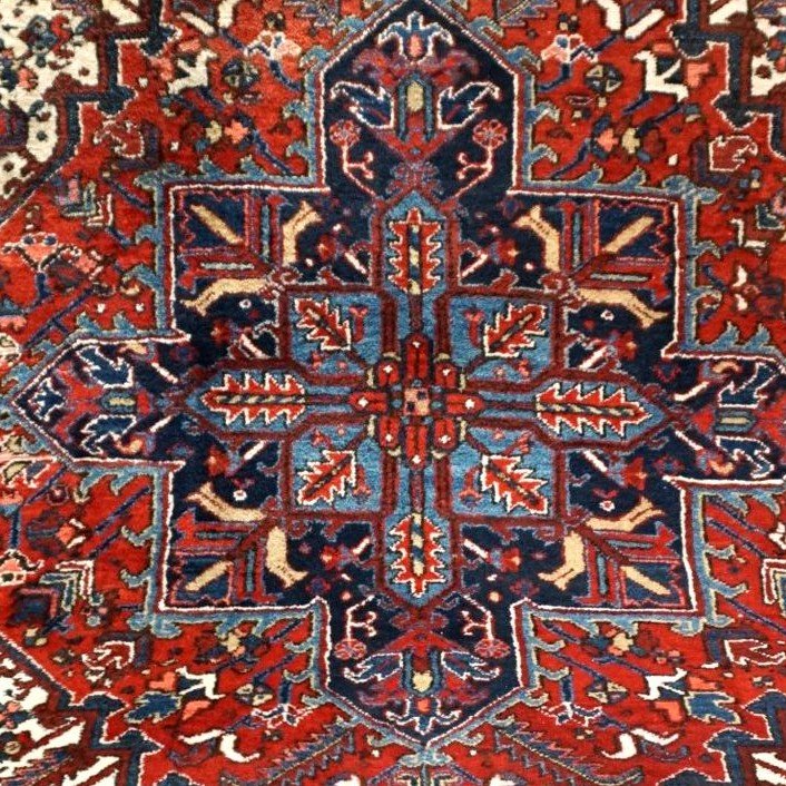 Tapis Hériz, persan, 203 cm x 280 cm, laine nouée main en Iran vers 1980, en très bon état-photo-3