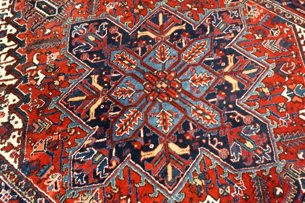 Tapis Hériz, persan, 203 cm x 280 cm, laine nouée main en Iran vers 1980, en très bon état-photo-5