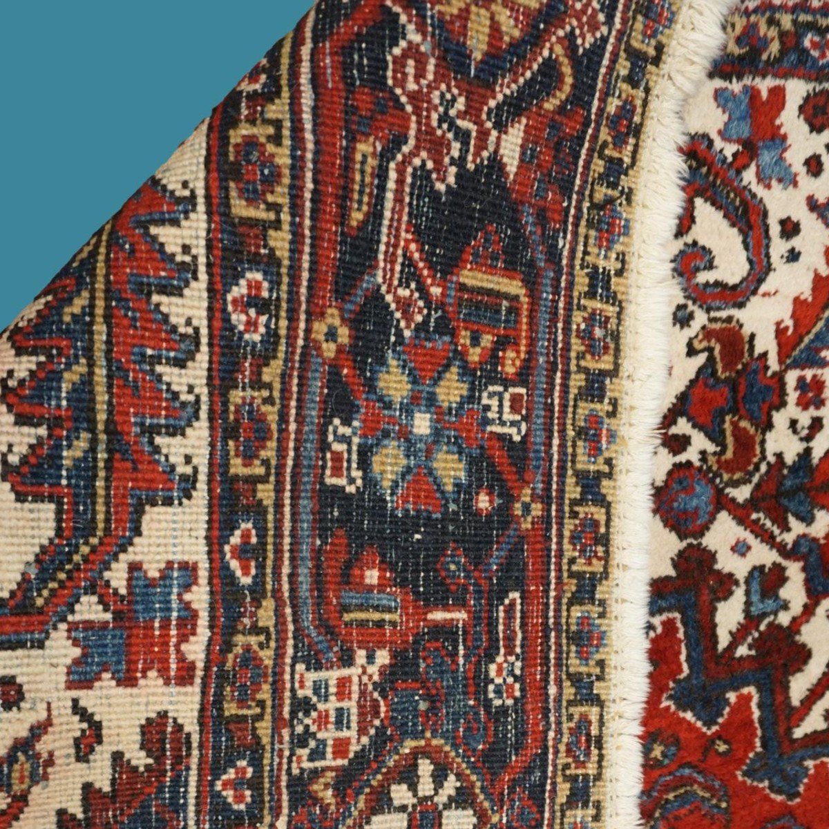 Tapis Hériz, persan, 203 cm x 280 cm, laine nouée main en Iran vers 1980, en très bon état-photo-6