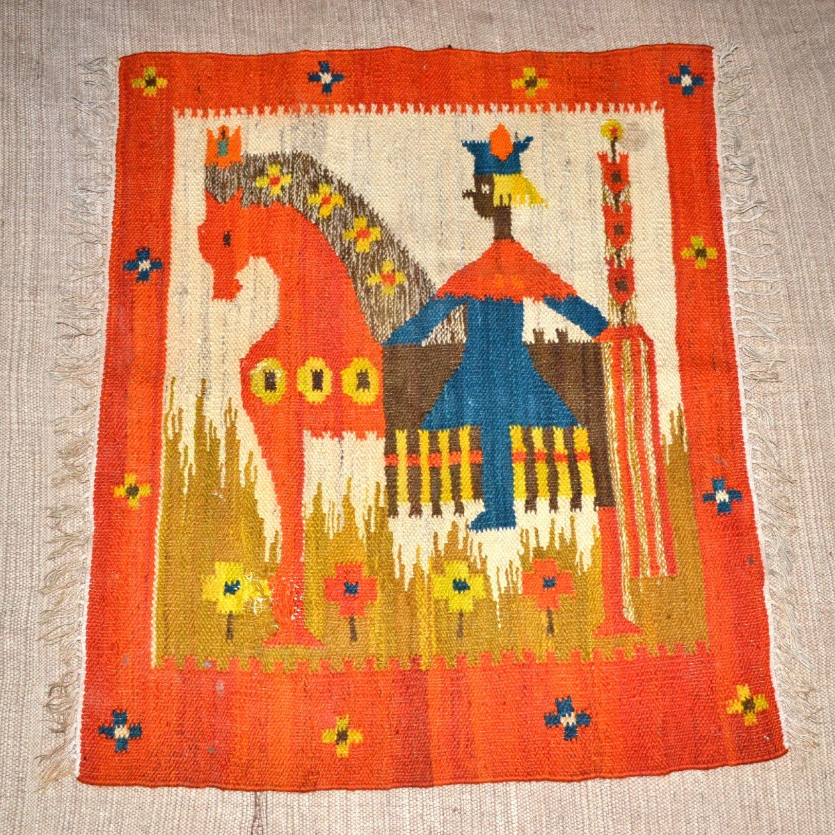 Kilim tableau, Maria Domanska, Pologne, 84 cm x 79 cm, laine sur lin,  tissé main vers 1960-1970-photo-3