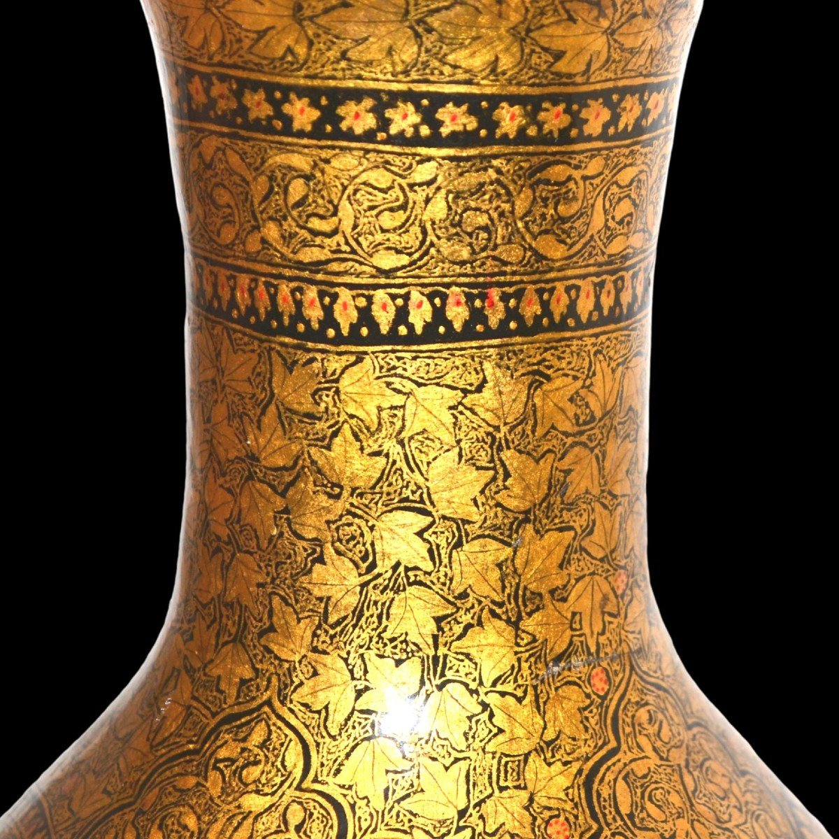 Papier maché, grand vase peint à la main, origine Cachemire, décor oriental vers1960-1970-photo-4