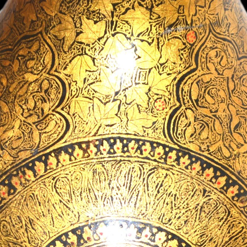 Papier maché, grand vase peint à la main, origine Cachemire, décor oriental vers1960-1970-photo-8