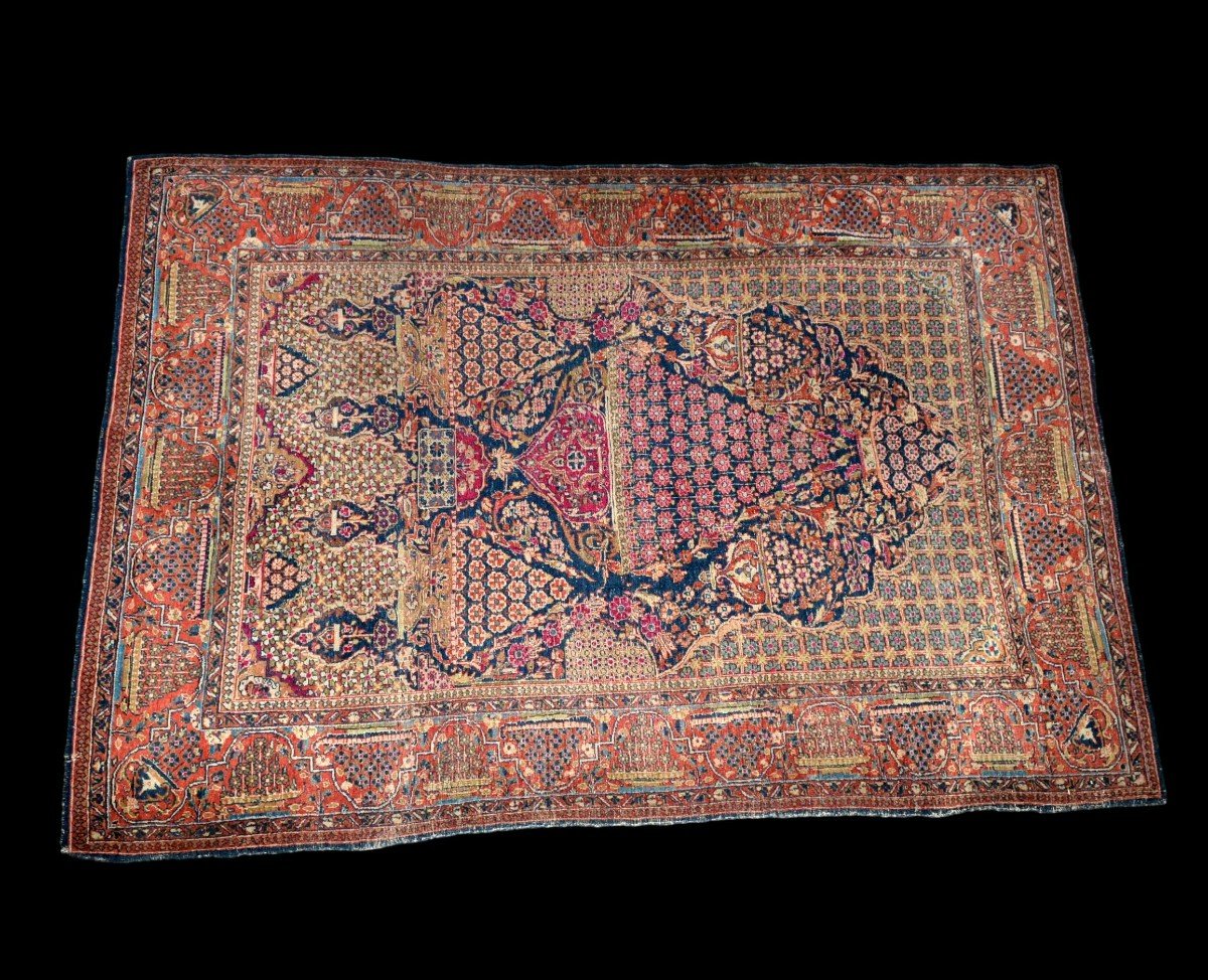 Tapis Ghoum floral ancien, 144 x 204 cm, laine & soie nouée main en Perse, Iran vers 1920-1930-photo-2
