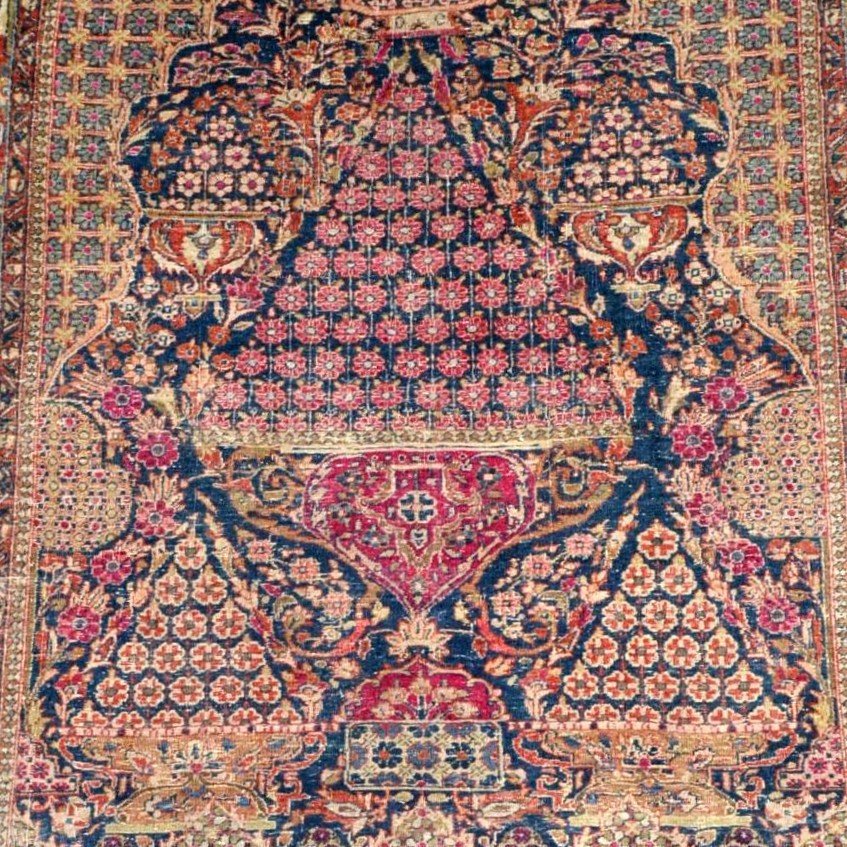 Tapis Ghoum floral ancien, 144 x 204 cm, laine & soie nouée main en Perse, Iran vers 1920-1930-photo-3