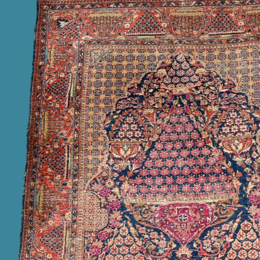 Tapis Ghoum floral ancien, 144 x 204 cm, laine & soie nouée main en Perse, Iran vers 1920-1930-photo-4