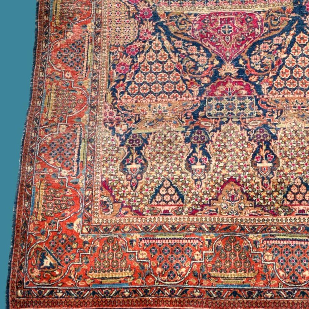 Tapis Ghoum floral ancien, 144 x 204 cm, laine & soie nouée main en Perse, Iran vers 1920-1930-photo-3