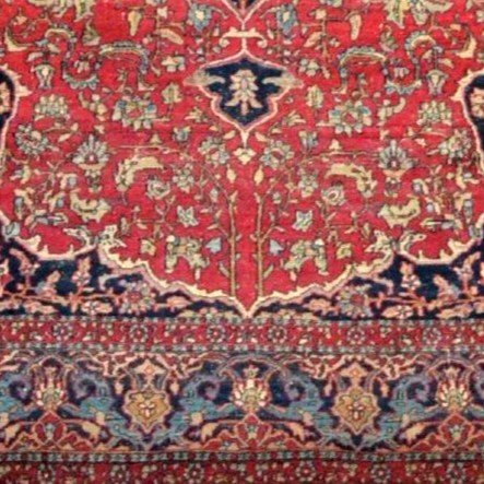 Old Isfahan Rug, Persian, 145 Cm X 202 Cm, Wool & Silk Hand-knotted In Persia, Late 19th Century-photo-5