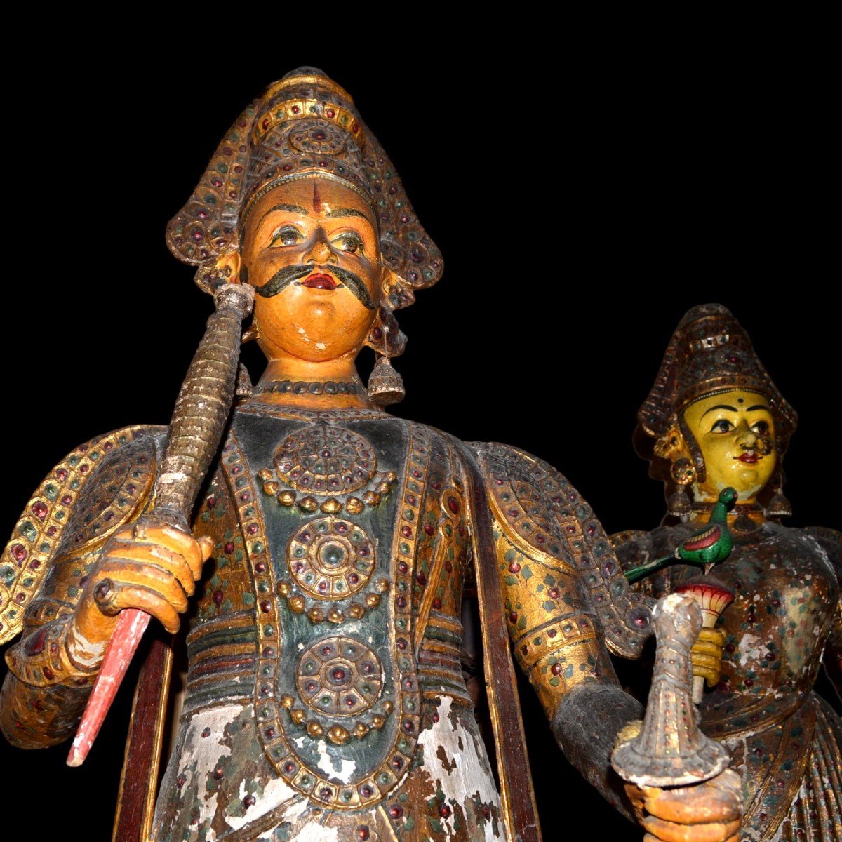 Importante et rare paire de statues Gangaur, Rajasthan, Inde du XIXème siècle-photo-4