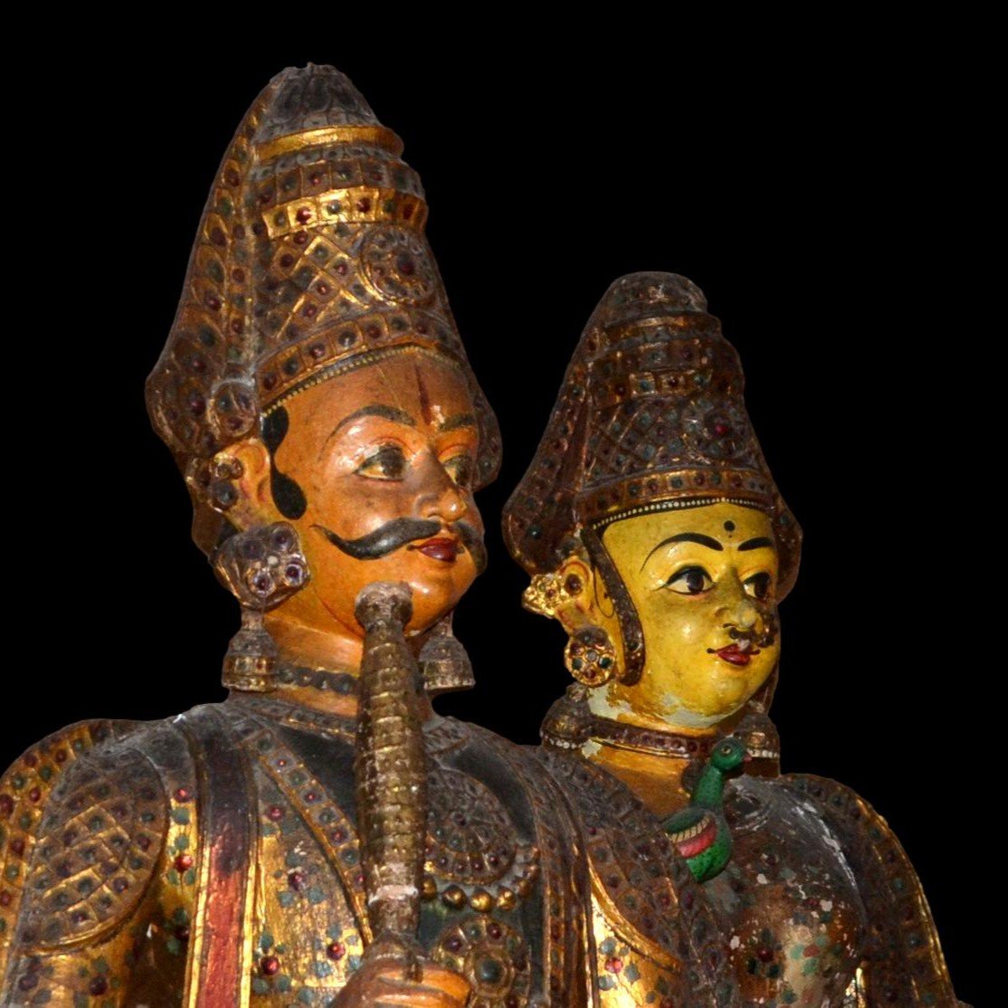 Importante et rare paire de statues Gangaur, Rajasthan, Inde du XIXème siècle-photo-1