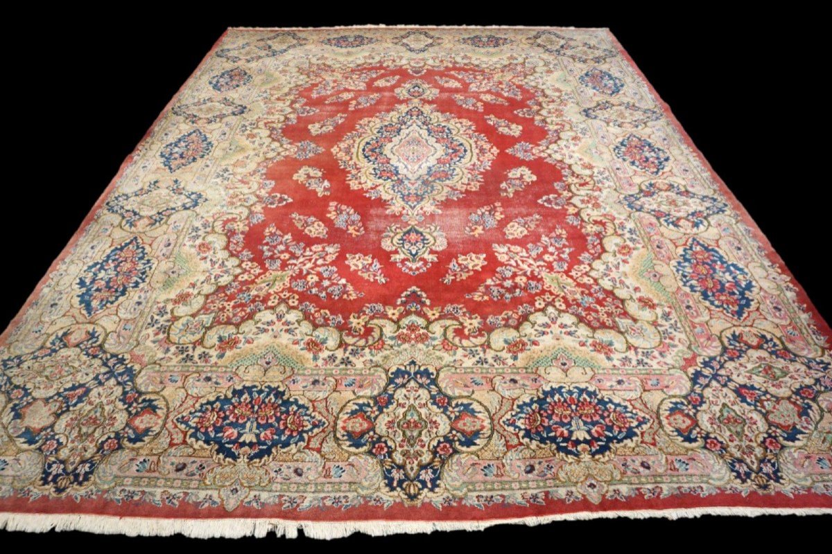 Large Kirman Rug, Iran, 305 Cm X 415 Cm, Hand-knotted Kork Wool Circa 1970, In Beautiful Used Condition-photo-2